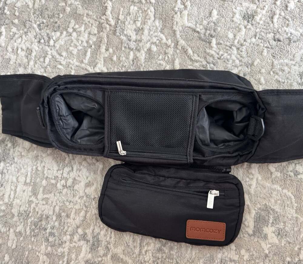 Momcozy Universal Stroller Organizer Black Insulated Cup Holder Bag